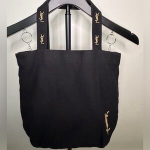 Yves Saint Laurent Black Tote with Gold Embroidered YSL Logo